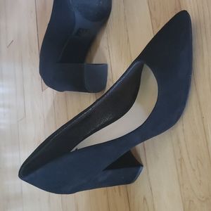 FERGALICOUS by Fergie Black Faux Suede Pointed Toe Block Heels Size 8.5